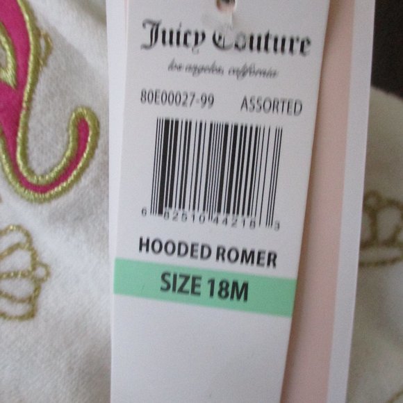 NWT JUICY COUTURE ~ TERRY HOODED ROMPER ~ 18 mo. ~ GOLD GLITTER CROWNS - Picture 4 of 5